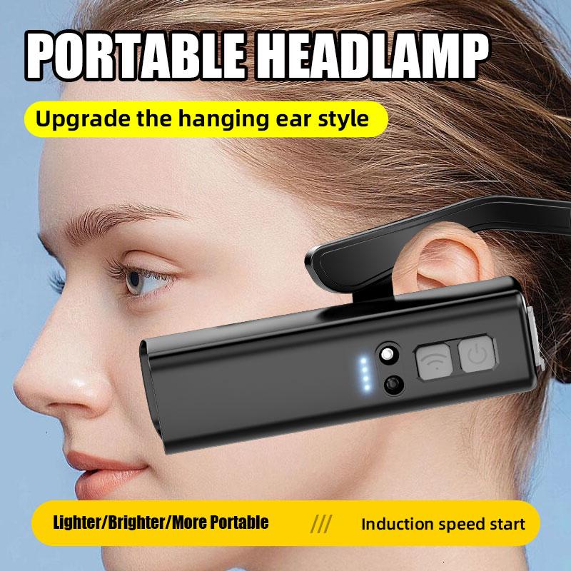 Motion-Sensor Ear Worn LED Headlamp - Lightweight High Lumen Headlight for Work, Camping & Running