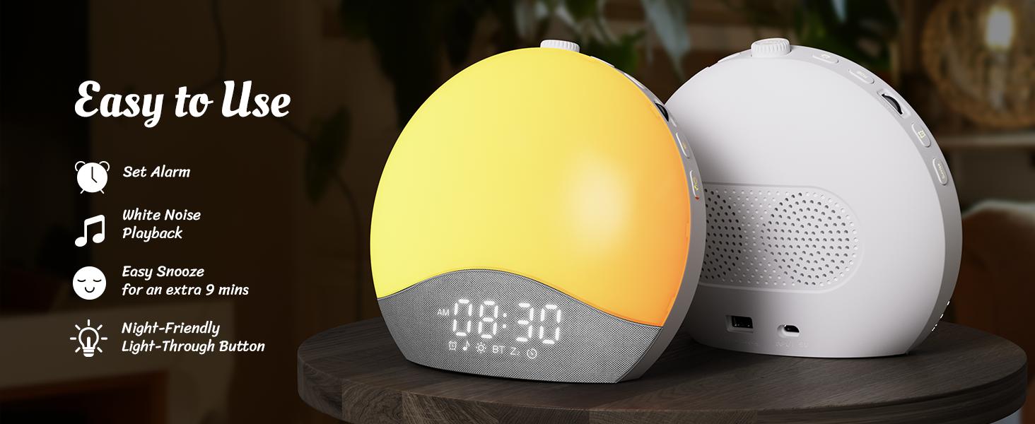 ecozy Sunrise Alarm Clock for Heavy Sleepers, Smart Wake Up Light Clock with Sunrise/Sunset Simulation Decor, 26 Soothing Sounds, White Noise Machine Night Light, Bluetooth Speaker Wake Up Light Clock for Bedroom, Adults, Kids