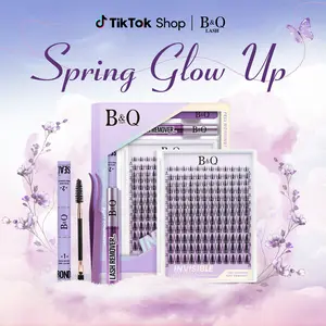 Fairy Lash Kit l B&Q Ultra-Thin Invisible Band Whispy Manga Individual Clusters,C Curl for DIY Eyelashes Extension,Waterproof Sleep Proof,Week Long Lasting Fake Lash Cosmetic Makeup Spiky Anime Lash Outdoorfun Vacation Lash Feb Stockup