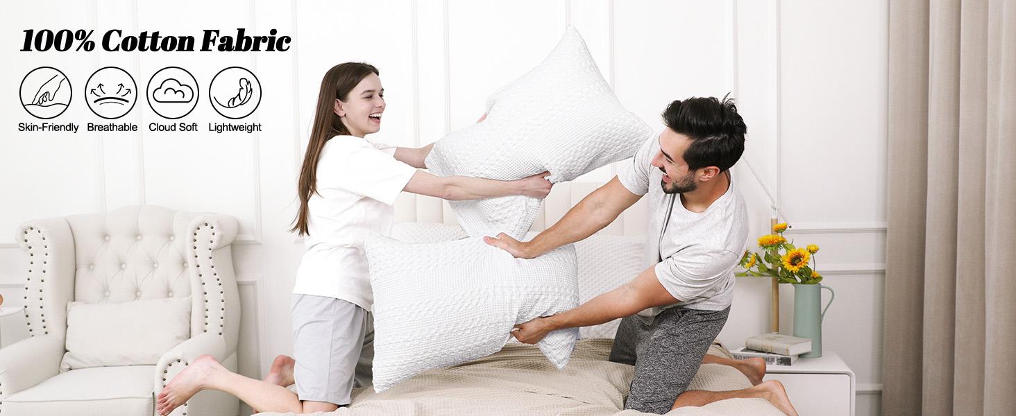 PHF 100% Cotton Waffle Pillow Shams, Soft Skin-Friendly Pillowcases, No Filling, Aesthetic Woven and Breathable Waffle Weave Pillow Case Covers for Bed