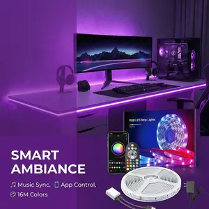 Nexillumi Smart LED Music Ambient Light Strip Dual Control via App & Remote Multi-Mode Gradient Effects RGB TV Backlight for Bedroom Car Interior Decor