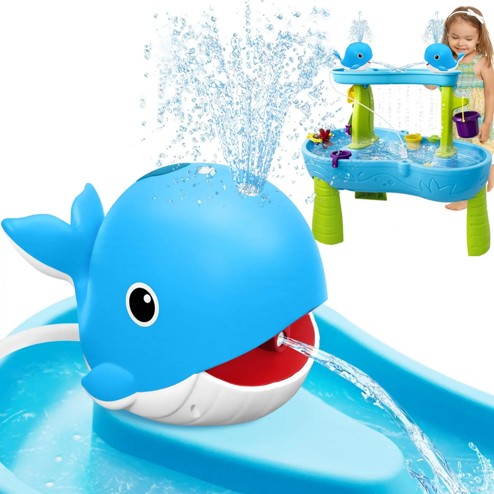 (Only pump) Water Table Pump, WhaleRechargeable Water Pump for Water Table withSprinkler, 3.5 Hours Non-Stop Fun SummerOutdoor Water Toys Outside Water Play TableAccessories for Kids Toddlers (Blue purplewithout water table)