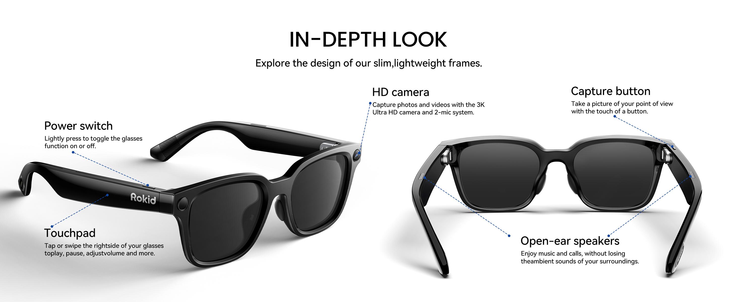 Rokid 2026 AI Glasses Style smart glasses with Gemini3 flash, real-time translation,12MP & 4K Camera, open-ear audio, Lightweight (38.5g), voice-controlled assistant, Hands-Free Calls, Productivity for Travel, Work(no display)