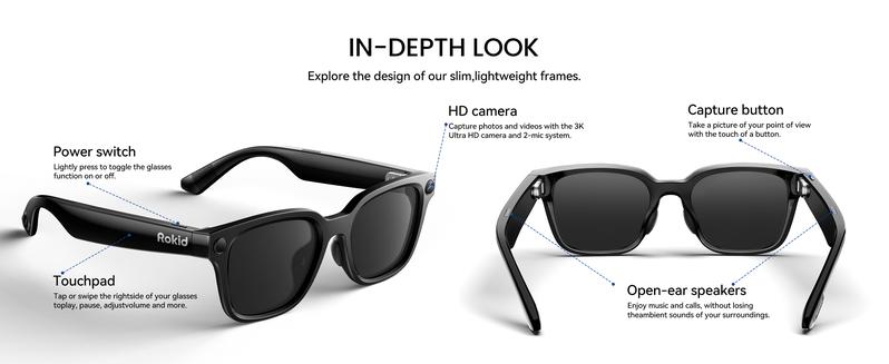 Rokid AI Glasses Style, 12 MP & 4K Camera, Photo & Video, AI Assistant Powered by ChatGPT-5, 24h Standby, 89 Language Translation, Dual Hi-Fi Speakers, Lightweight (38.5g), Supports Prescription up to ±15.00D, Perfect for Daily Wear & Virtual Assistance