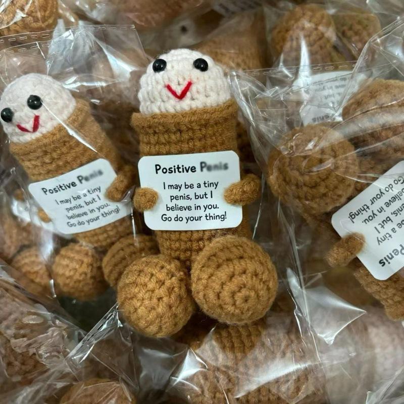 Hand Crochet Knitting Collection Doll Emotional Support Incentive Mini Funny Inspirational with Positive Card Decoration Gift for Office Desk Furniture Male Female Sisters Birthday Party Christmas Valentine's Day Soft Stuffed Animal