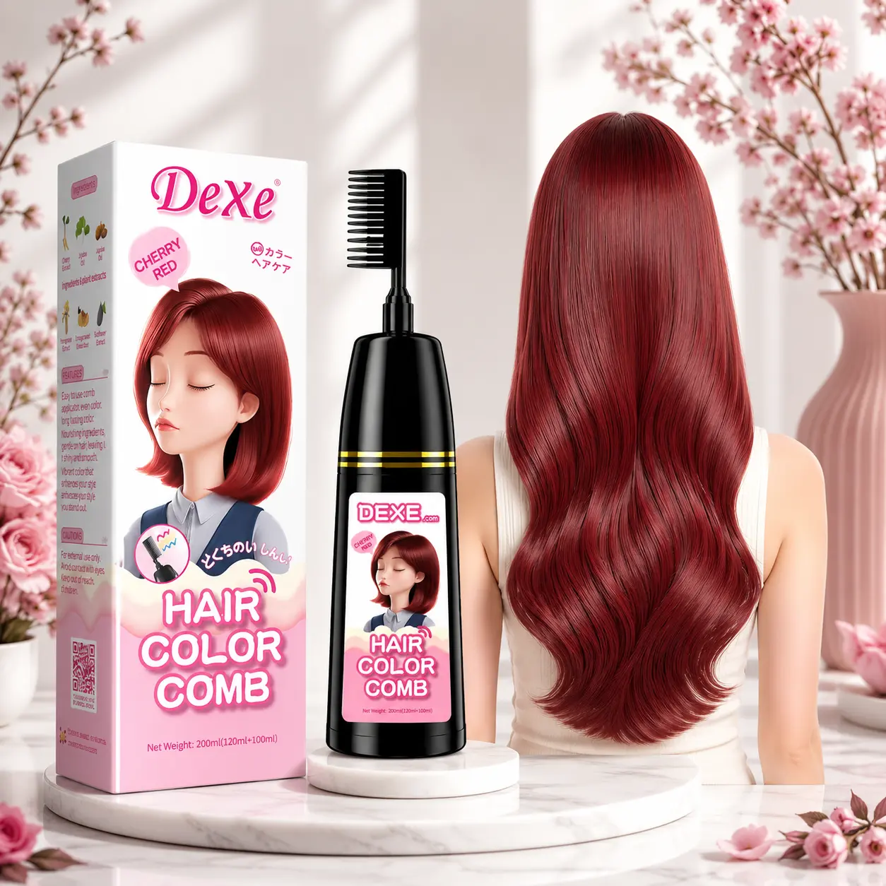 Home Use Integrated Comb Semi-Permanent Hair Dye Cream - Plant Essence, Mild, No Damage, Long-Lasting Fade-Resistant, Ash Brown & Ash Blonde Highlights Color Fixation Haircolor Haircare