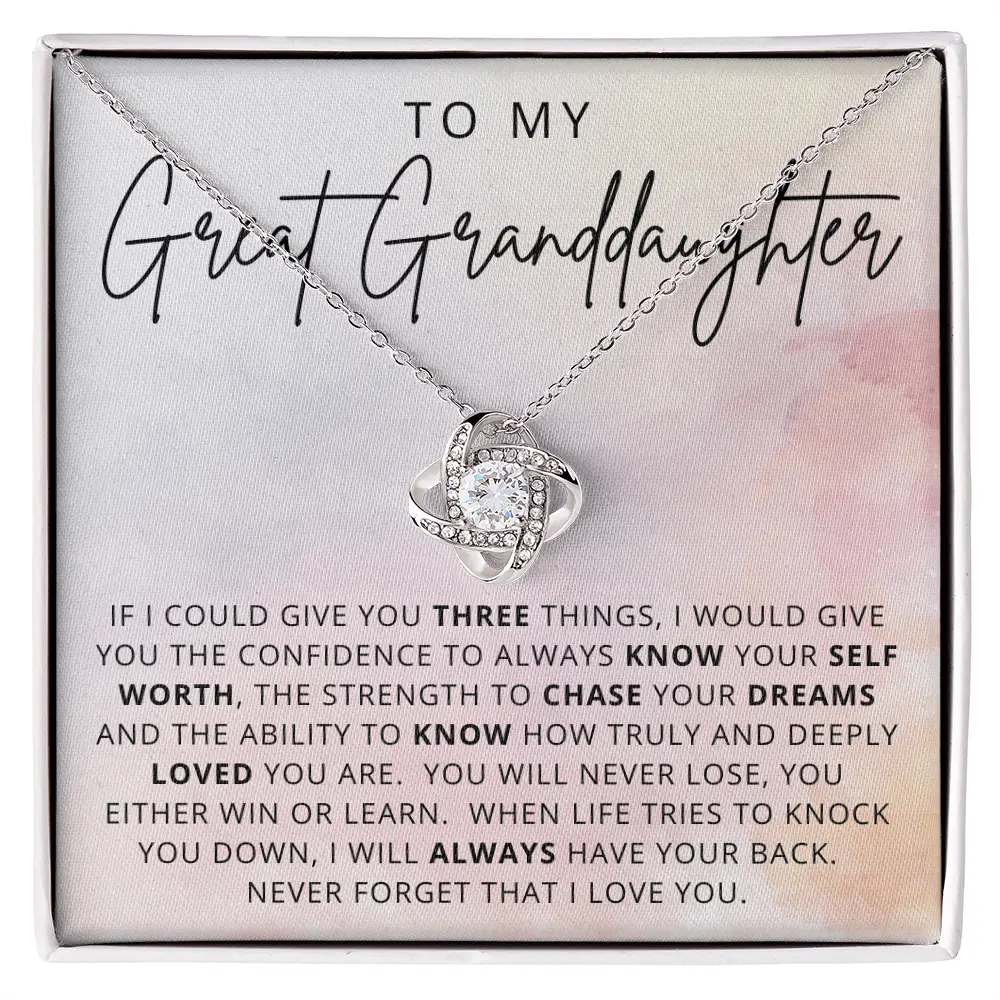 Gift for Great Granddaughter | Great Granddaughter Gift Set | Love Knot Necklace Gift Set | CZ Crystal Necklace Gift Set