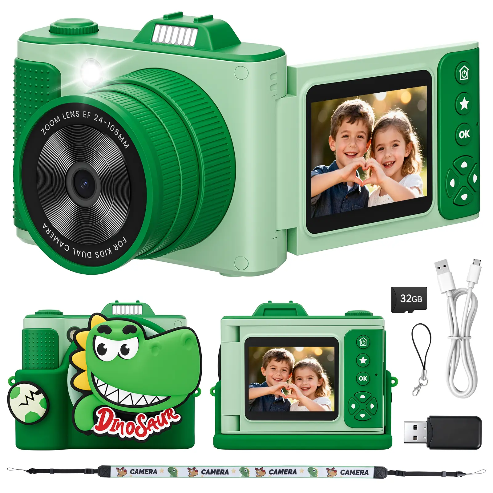 Kids Digital Camera for Boys and Girls Ages 3–10, My First Camera with 1080P HD Video & Selfie, Manual Focus Lens for Fun Close-Up Shots, Easy-to-Use Toddler Camera, Shockproof Durable for Outdoor Play & Travel, 32GB SD Card Included, Gift for Kid summerv