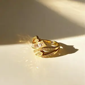 Trendy Adjustable Gold Rings for Women – Bow Ring, Chain Link Ring & Swirl Wrap Ring | Cubic Zirconia Statement Jewelry, Stackable Fashion Ring, Gift for Her