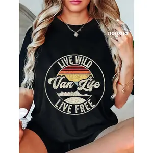 100% Cotton LIVE WILD Van Life LIVE FREE Retro Vintage Van Life T-Shirt
