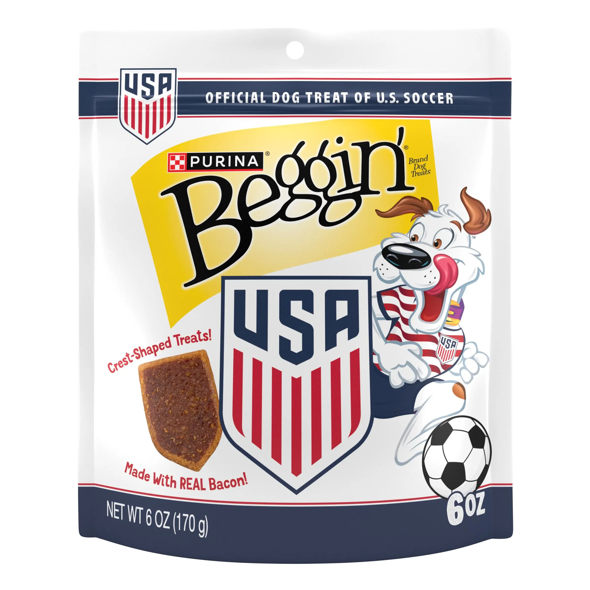 Beggin’ U.S. Soccer Crest-Shaped Treats for Dogs Made with Real Bacon - 6 oz. Pouch