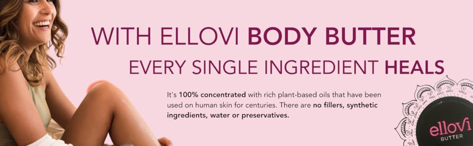 Ellovi Rose Body Butter 100% Natural Vegan Moisturizing Cream with Essential Oils for Aromatherapy & Healing Properties 3.4 fl oz