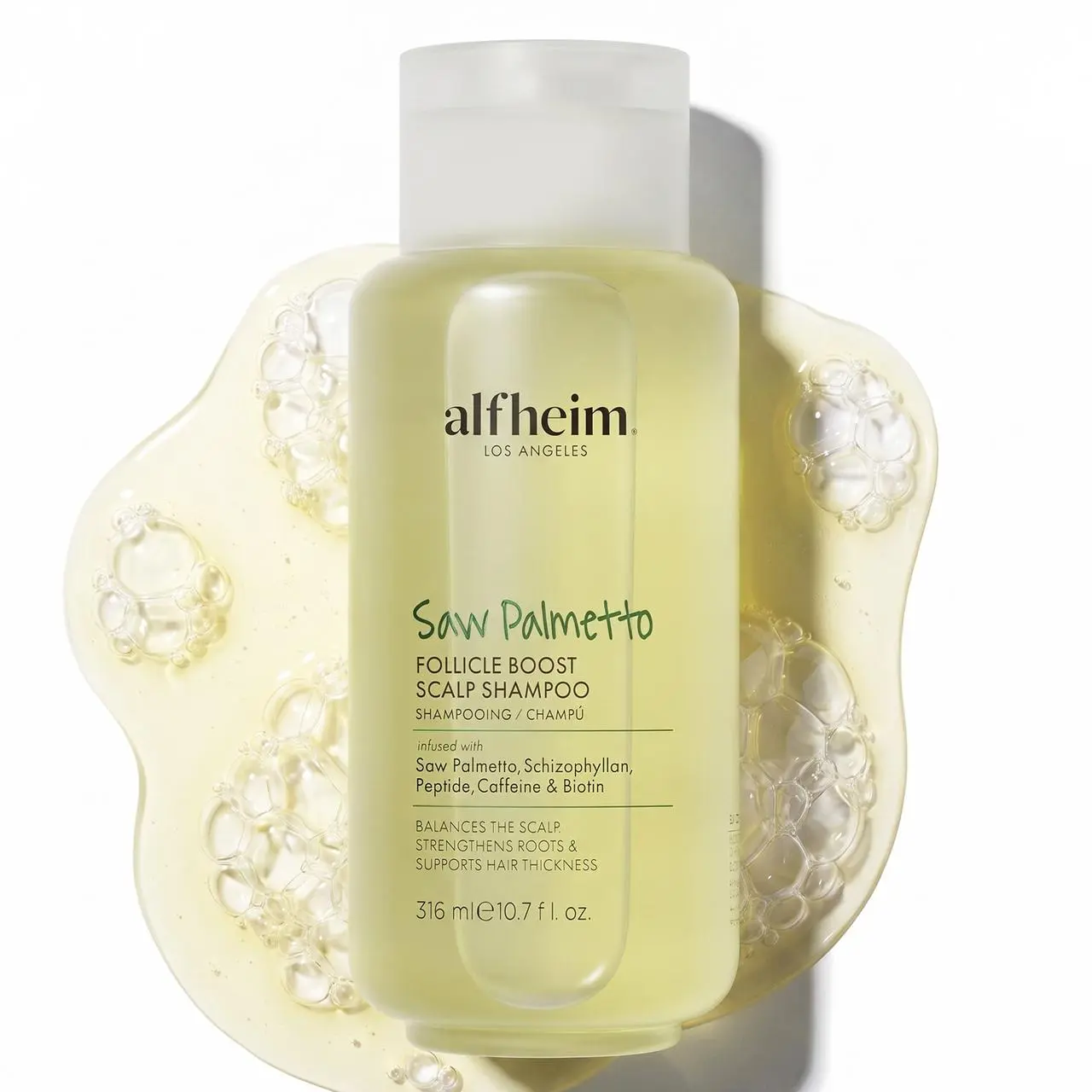 ALFHEIM Saw Palmetto Scalp Shampoo for Thinning Hair, Balances Scalp & Strengthens Hair Roots, Supports Fuller-Looking Hair, Sulfate-Free Daily Cleanser with Caffeine & Biotin, 10.7 fl Oz