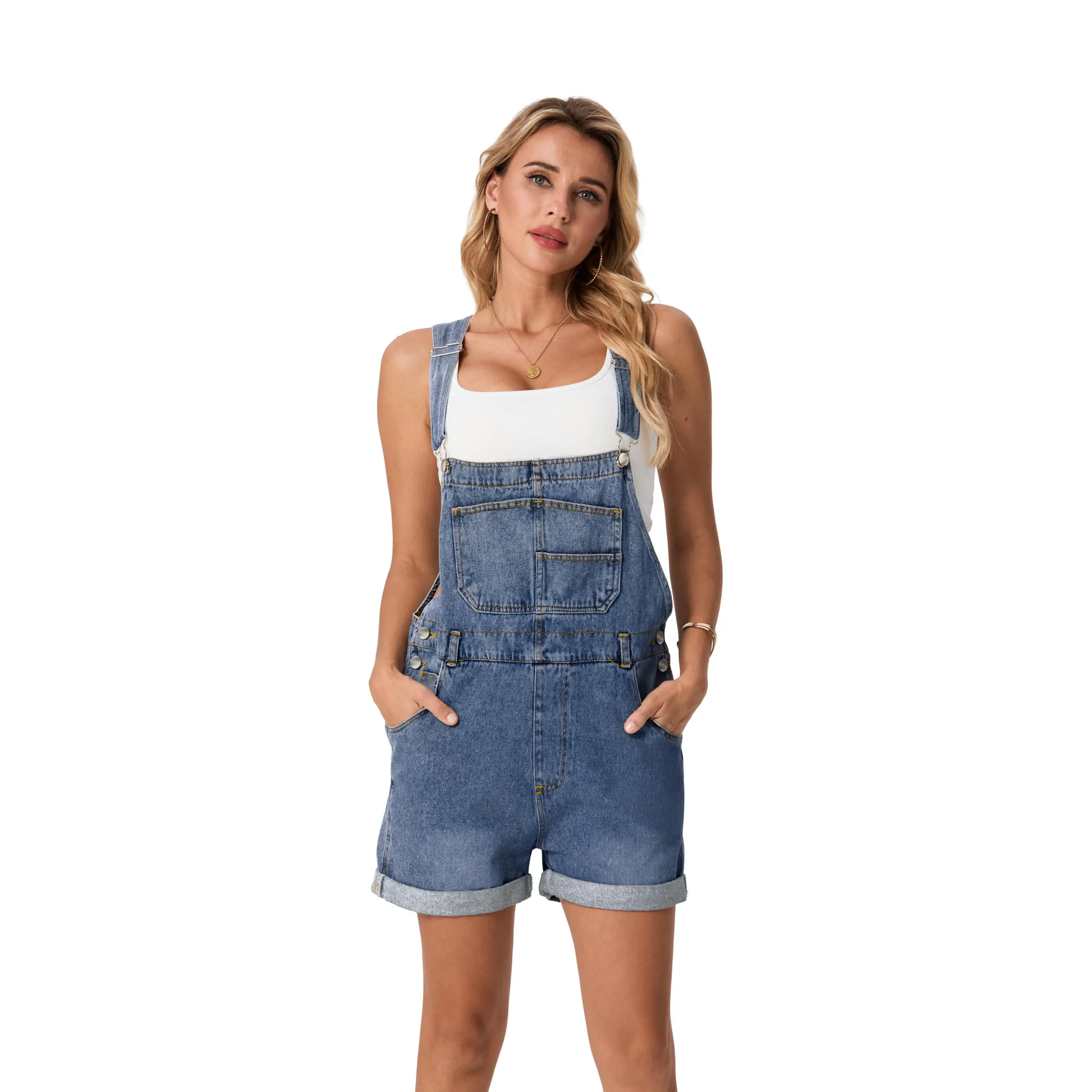 Lepunuo Rompers for Women Denim Overalls Summer Adjustable Casual Loose Fit Bib Jeans Short Jumpsuits Outfits