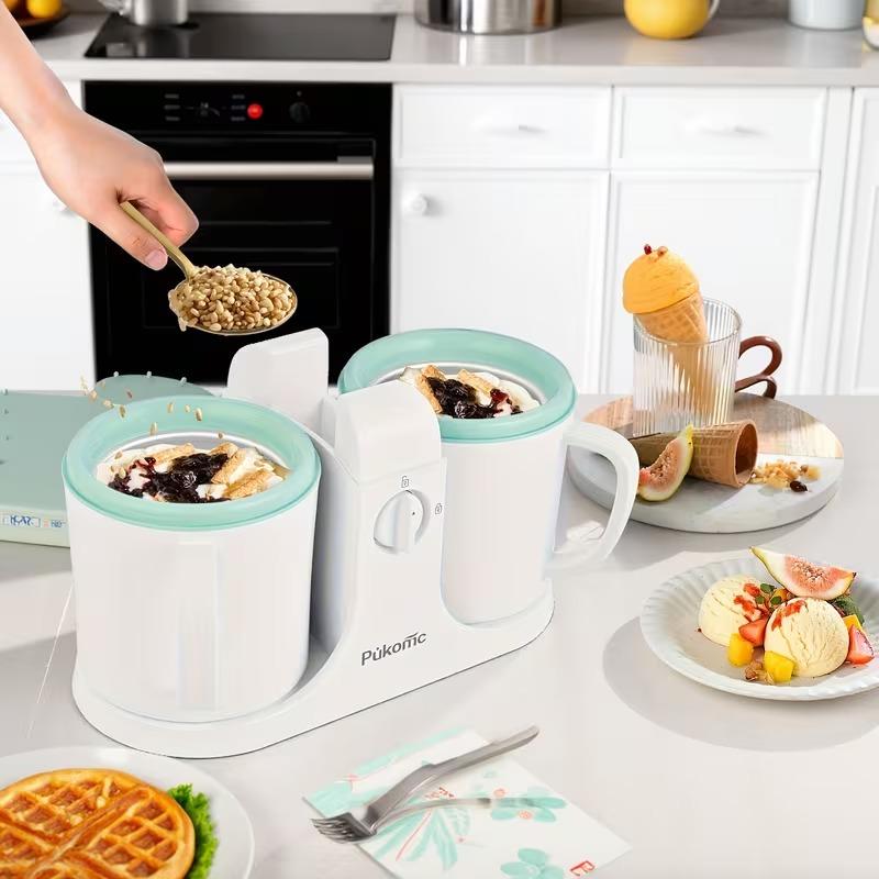 1L Dual-Bowl Ice Cream Maker  – CreamyDelight , Effortless Homemade Ice Cream, Frozen Yogurt & Smoothies, Easy-Clean Detachable Cups, Perfect Gift for Any Occasion.(“Please review the User Manual provided at the end of the description.”)