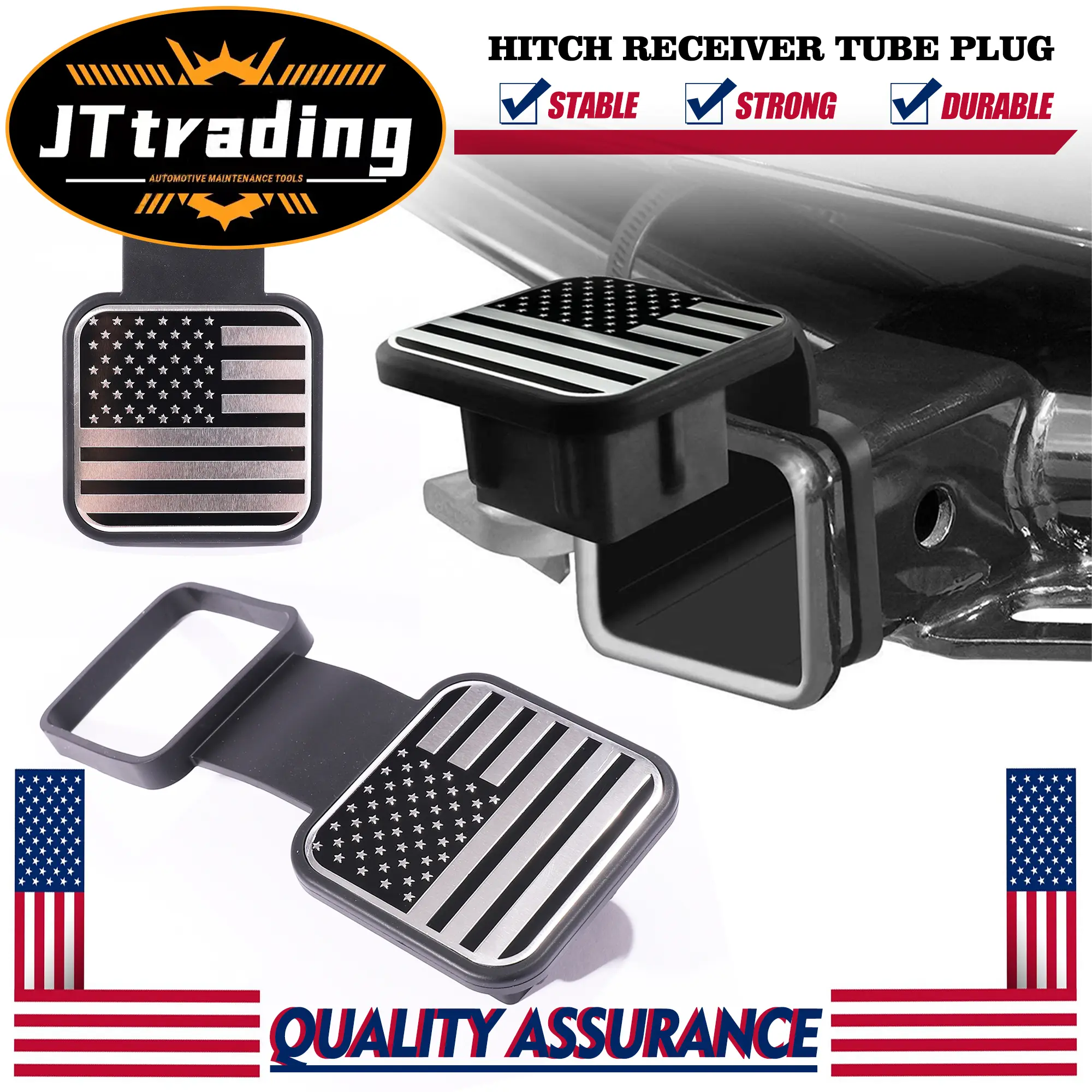 Trailer Hitch Covers Unique US Flag Tow Hitch Covers 2 Inch with Silver US Flag Square Mouth for Car Decorations & Protections Rubber Hitch Receiver Cover Fits Car Truck Accessories campingessentials