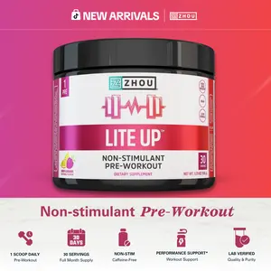 Zhou Lite Up Non-Stimulant Pre-Workout Powder Supplement for Active Adults – Nitrosigine, Citrulline Malate & Tart Cherry for Strength, Endurance & Workout Performance