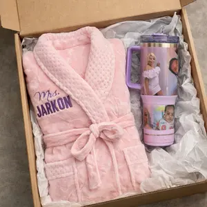 Personalized Plush Robe + Custom Photo Tumbler Gift Set