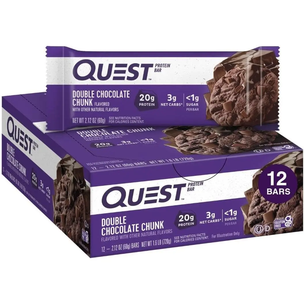 Quest Double Chocolate Chunk Protein Bars – High Protein, Low Carb Bars (12 Count)