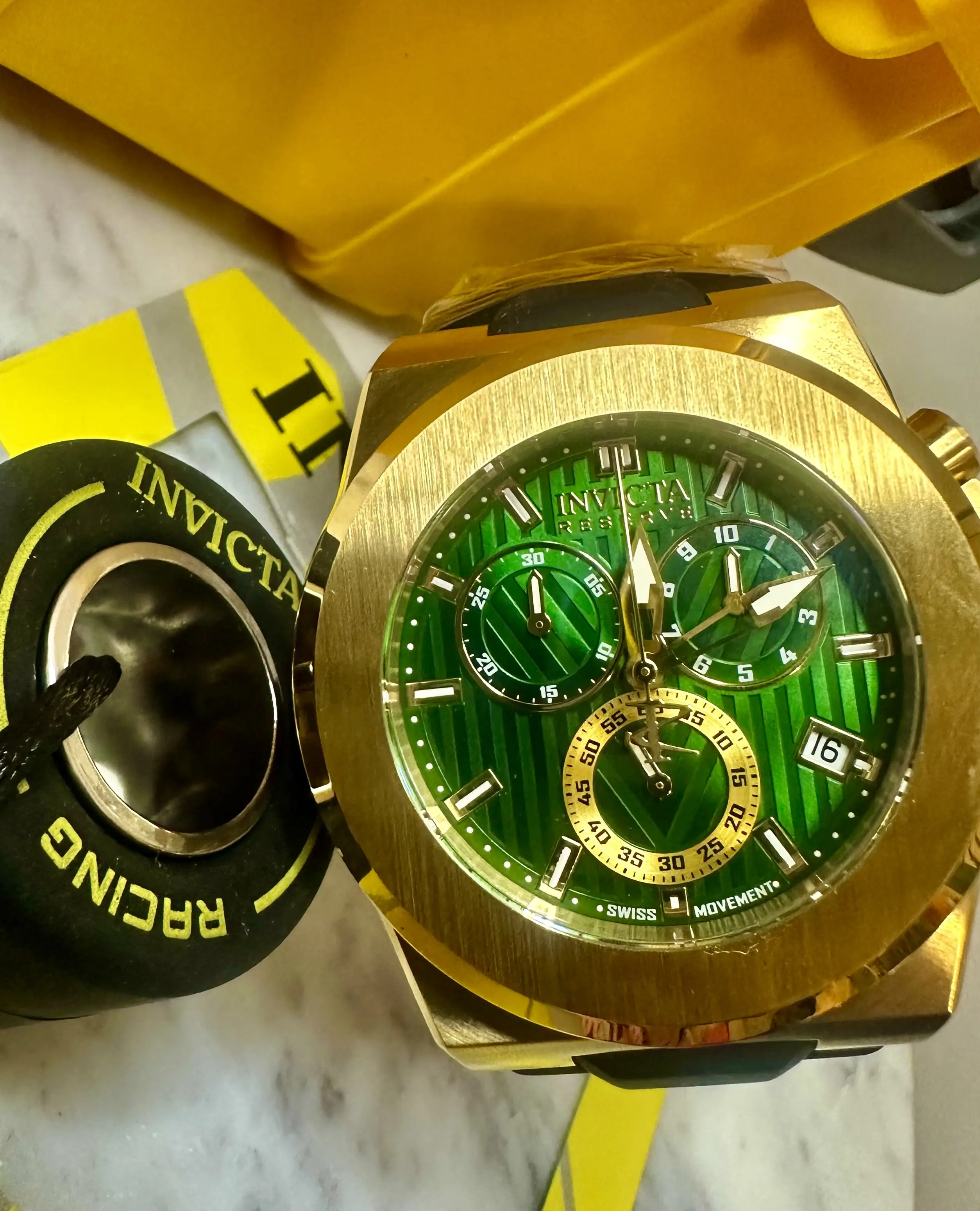 Invicta Reserve Akula Swiss ETA Chronograph Green Dial Gold Case Men’s Watch NEW