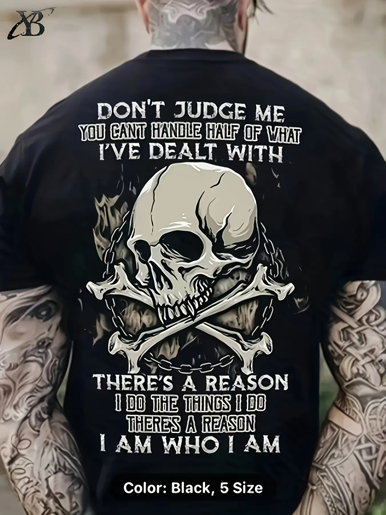 Men's Black Heavyweight Cotton Skull Graphic T-Shirt - Edgy Gothic Streetwear Tee with Bold "Don't Judge Me" Slogan, Loose Fit Short Sleeve Round Neck, All-Season Casual Shirt for Men