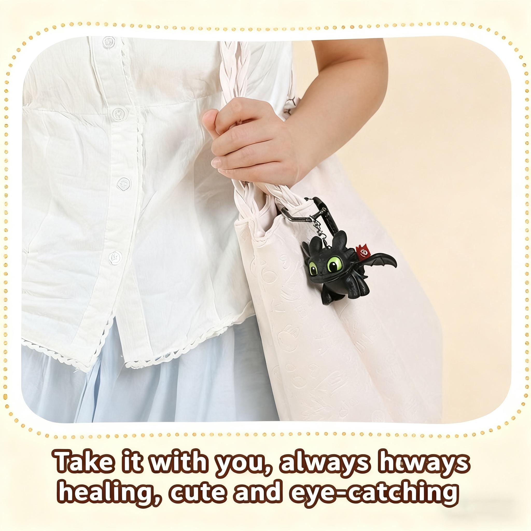 DIYCOM How to Train Your Dragon Night Fury Dragon Keychain Glow in the Dark Mini Dragon Pendant with Moving Wings Trendy Bag Charm Car Ornament Keychain Gift Christmas Gift Birthday Peripheral