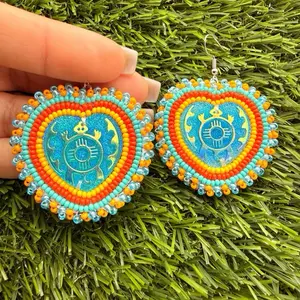 Native Made blue turtle beaded earrings
