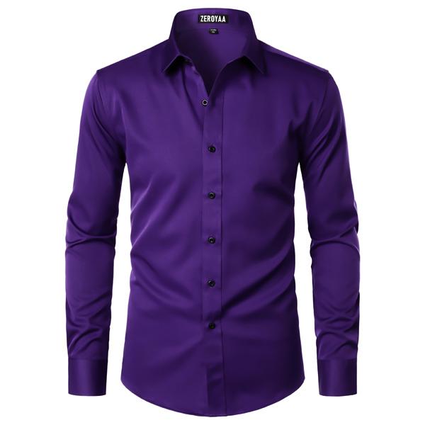 ZEROYAA Men's Long Sleeve Dress Shirt Modern Slim Fit Wrinkle-Free Casual Business Button Up Shirts Elegant Smooth Satin Finish ZEROYAA Men's Long Sleeve Dress Shirt Modern Slim Fit Wrinkle-Free Casual Business Button Up Shirts Elegant Smooth Satin Finish