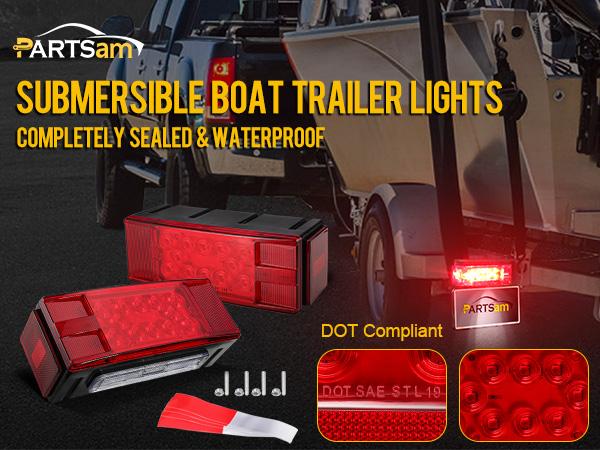 Partsam 12V LED Submersible Low Profile Rectangular Trailer Lights, Waterproof LED Combination Trailer Tail Light Kit Stop Brake License Plate Turn Running Lights Sealed for Boat Trailer Truck Partsam 12V LED Submersible Low Profile Rectangular Trailer Lights, Waterproof LED Combination Trailer Tail Light Kit Stop Brake License Plate Turn Running Lights Sealed for Boat Trailer Truck