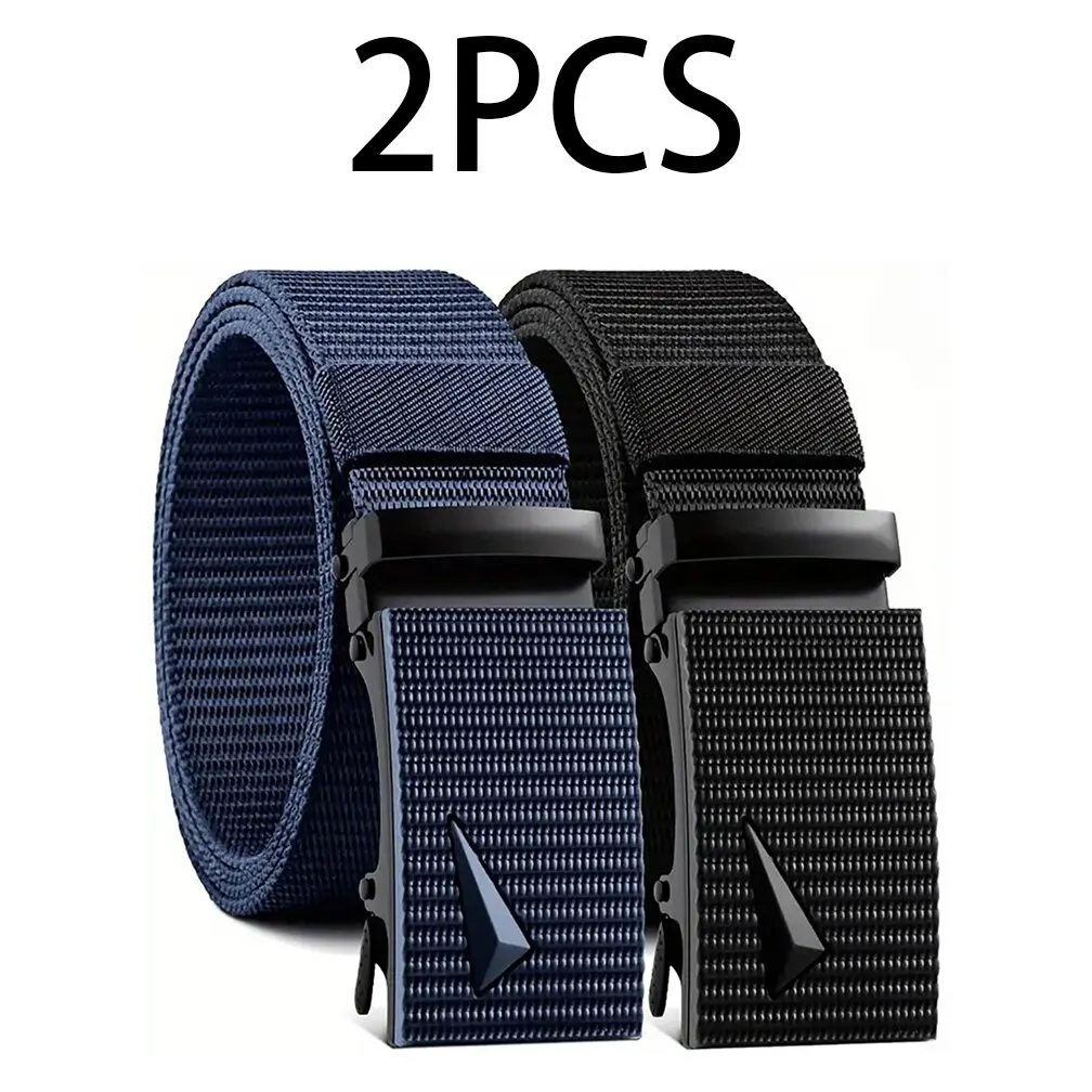 Men's Nylon Fabric Waistbelts (2 PCS) - Lightweight Breathable Elastic, Ratchet System, No-Hole Design, 49in Max Size, Trim-To-Fit, Durable Square Automatic Buckle, Easy-Adjust, Outdoor/Work Use, DIY Bag Accessory
