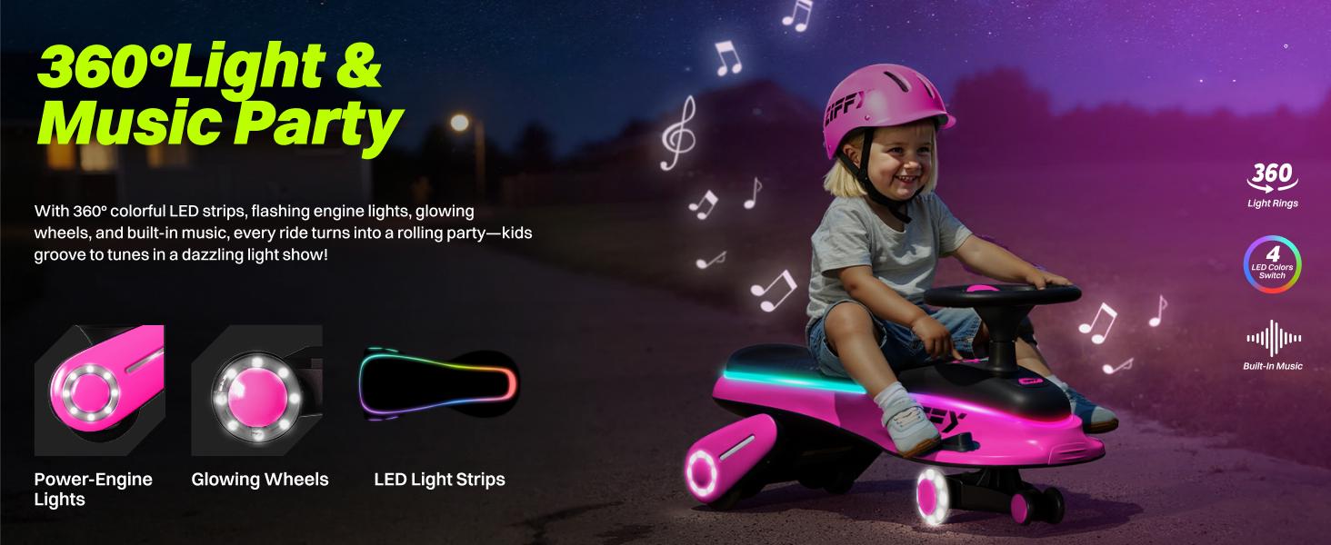 ZIFFY 45W 5.5A Light-Up Electric Wiggle Car with Pedal, Rechargeable Battery, 2-in-1 Swing Car, 2 Speed Ride-On Toy, Anti-Rollover, Flashing Wheels for Ages 3+ (Up to 110 lbs) easter gifts for kids