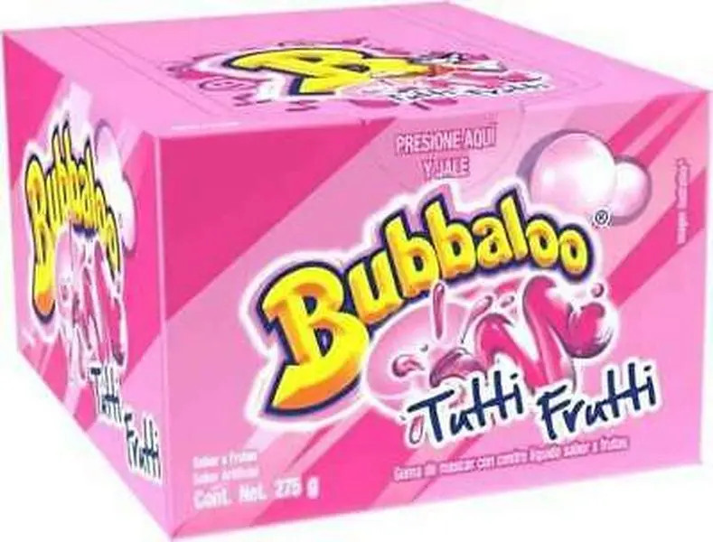 Bubbaloo Tutti Frutti Fruit-Flavored Bubblegum - 50ct, 290g Box, Adams Ambient Mexican Iconic Sweet Gum with Soft Shell & Juicy Liquid Center, Glycerin-Infused Snack for Parties & Checkout Counters, Bubblegum Flavored