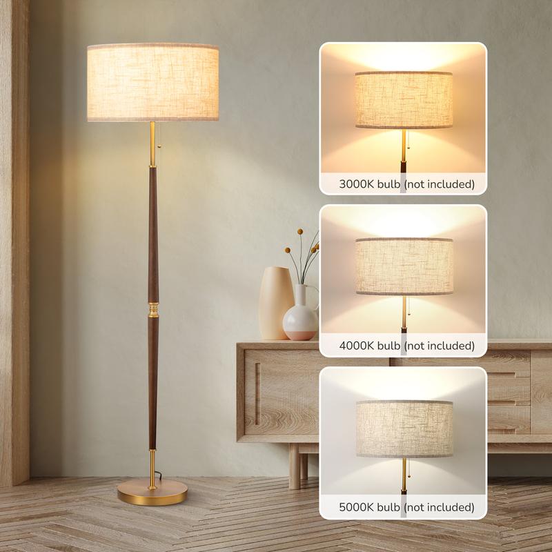 EDISHINE 62 inch Mid-Century Modern Floor Lamps for Living Room, Retro Floor Lamps, Contemporary Wooden Standing Lamp with Chain Switch,Gold-HLFL09B EDISHINE 62 inch Mid-Century Modern Floor Lamps for Living Room, Retro Floor Lamps, Contemporary Wooden Standing Lamp with Chain Switch,Gold-HLFL09B