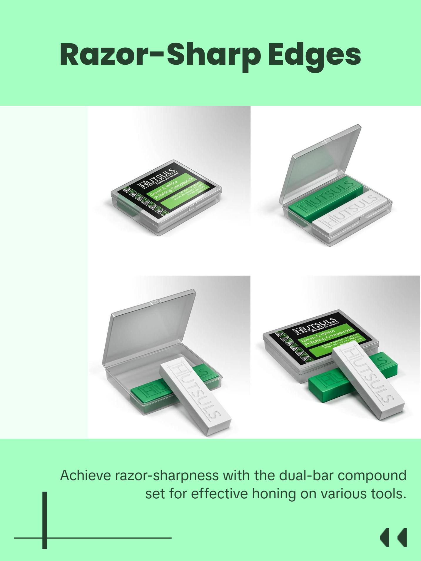 Hutsuls White & Green Strop Compound - Total 5 Oz Get Razor Sharp Edge with Green Honing Compound for Strop, Easy to Use Green & White Stropping Compound for Knives Guide, White Polishing Compound Bar