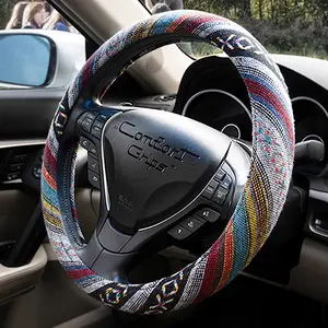 Woven Steering Wheel Cover, Dash Designs Boho, Colorful Fabric Comfort Grip Wheel Cover, Universal Fit, Car Interior Accessories