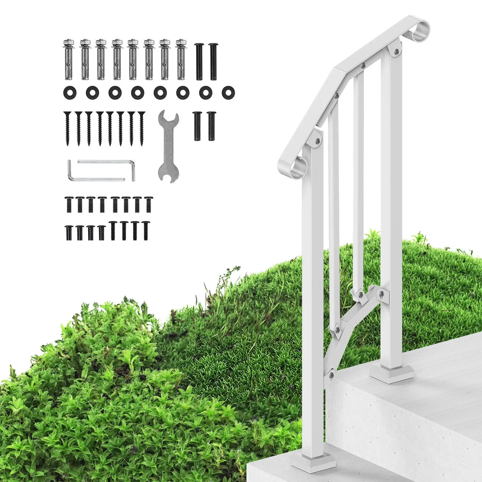 【SummerFinds】VEVOR Handrails for Outdoor Steps,  1-2 Step Stair Hand Rail Kit, Transitional Carbon Steel Railings with Installation Kit, Stair Rails for Seniors, Concrete Steps & Porch & Deck, White Retro Arch