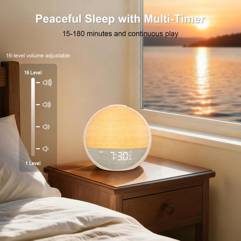 Bugucat Sunrise Alarm Clock & White Noise Machine — Natural Wake-Up Light, Dimmable Night Light & Digital Clock for Bedroom, Multiple Soothing Sleep Sounds, Alarm Clock Design, Adjustable Brightness — Ideal Sleep Aid & Gift for Babies, Kids & Adults