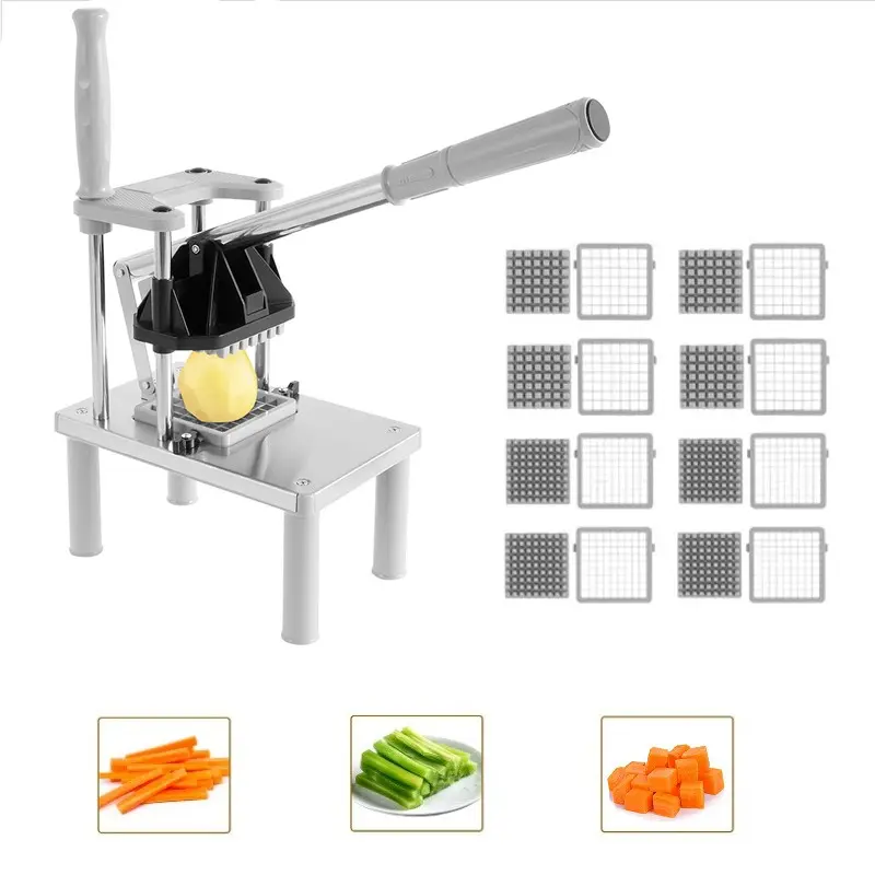 Stainless Steel French Fries Cutter, Potato Fry Cutter, Commercial Vegetable Fruit Chopper, Manual Food Dicer with 8 Replacement Blades, Kitchen Tool, Veggie Chopper, Vegetables Chopper, Potato Cutter for Fries