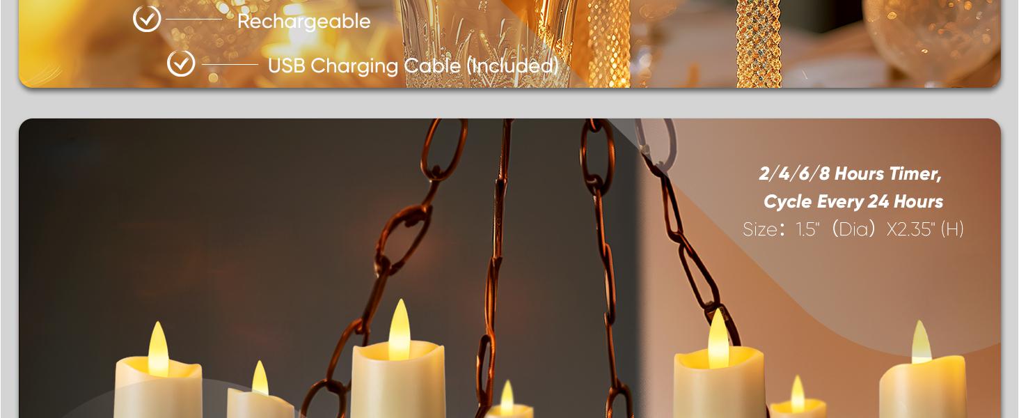 Rechargeable Flameless Candles 6 PCS LED Votive Tea Lights with Remote Control 2/4/6/8H Timer USB Charging Cable for Table Wedding Christmas Bright Soothing Lighting Modes Adjustable flameless candle light