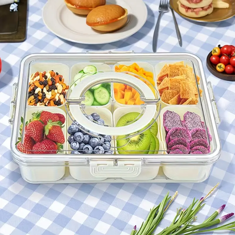 1/2pack Divided Serving Tray Storage box with lid & Handle, dustproof 4 Compartment Snack Box Container Tray,Snackle Box,Portable Charcuterie Container for Party,Picnic,Travel,Food Platter for Snack,bread ,Fruits,Veggies Storage box with lid