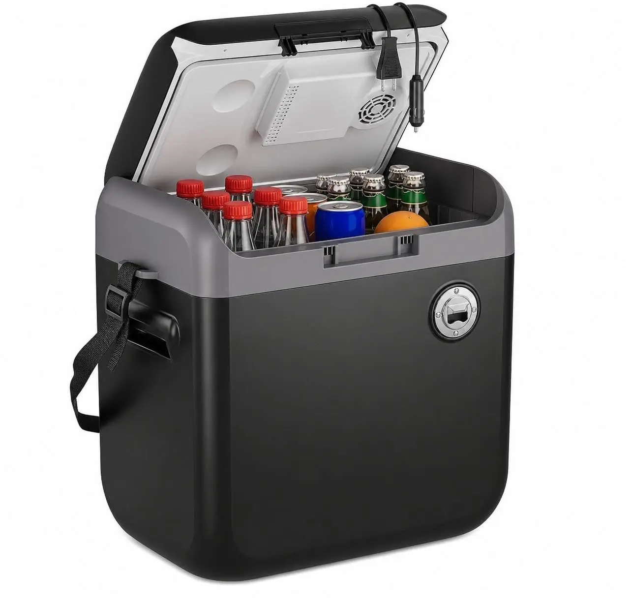 30L Portable Car Refrigerator, Electric Cooler & Warmer with Strap, 12V/110V Dual Adapters Thermoelectric Fridge for Road Trips, Camping, and Tailgating