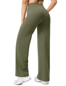 POSHDIVAH Women's Creamlift Straight Leg Yoga Pants - 31" High Waisted No Front Seam Wide Leg Leggings Workout Bottoms