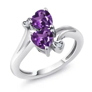Gem Stone King 1.63 Cttw Purple Amethyst Ring For Women | 925 Sterling Silver | Heart Shape 6MM | Gemstone February Birthstone | Wedding Engagement Anniversary Promise Ring For Women