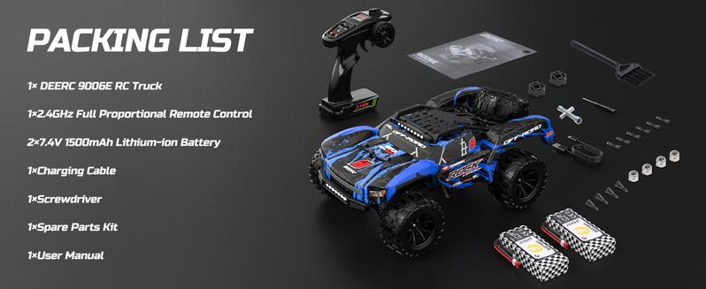 DEERC 1:12 RC Cars 45KM/H Off-Road Short Course Truck 4WD All Terrain Remote Control Monster Truck with 2 Rechargeable Batteries 40 mins Play time LED Lights