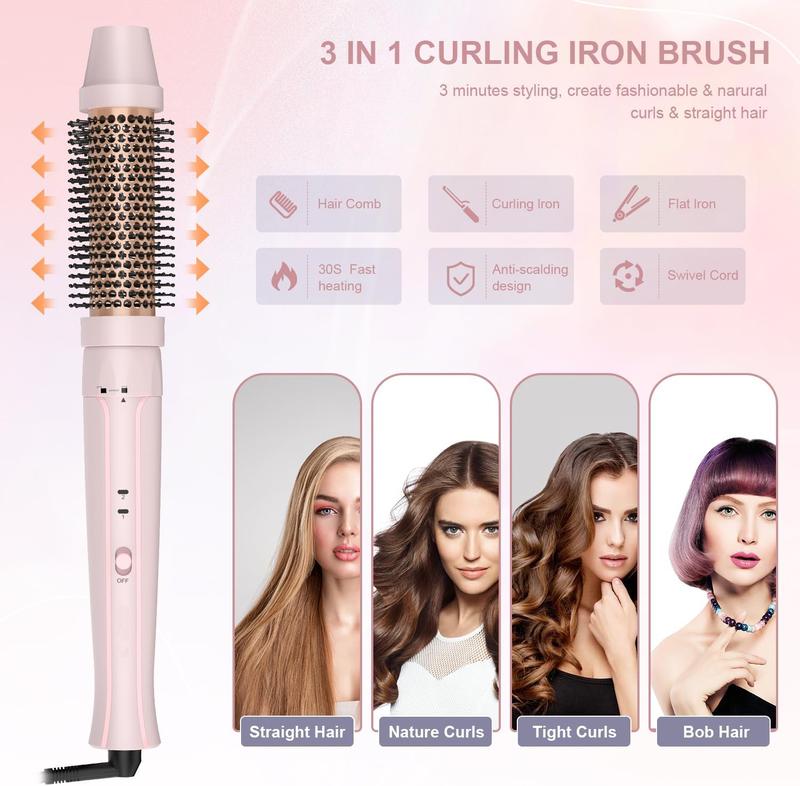 【NEW】3-in-1 Thermal Styling Brush: Heated Round Brush & Volumizer in 1 | 60s Heat Up, Dual Voltage, Safe for Travel