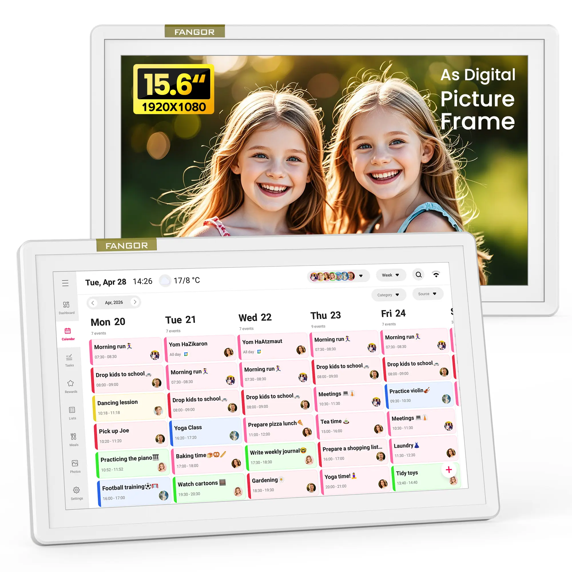 Digital Calendar, 15.6 Inch Family Wall Planner, Interactive Touchscreen Electronic Wall Calendar, WiFi Smart Calendar & Family Organizer, Chore Chart, Meal Planner, Digital Photo Frame, No Subscription, Gift for Mom Women