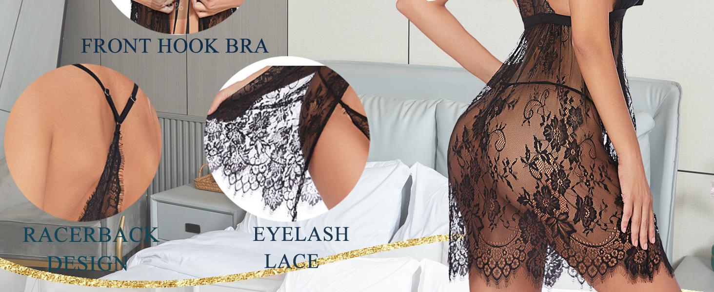 Avidlove Women's Lace Chemise Eyelash Wedding Bridal Lingerie with Adjustable Straps & Elastic Band for Nightwear & Sleepwear