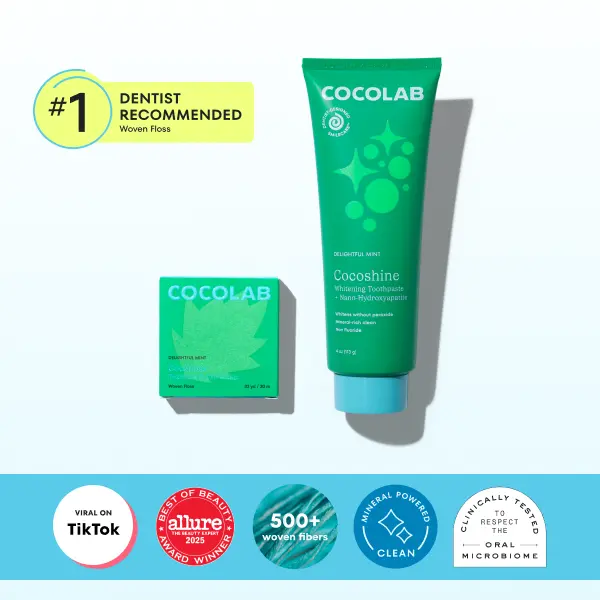 COCOLAB Mint Cocoshine + Mint Cocofloss — Whitening Toothpaste with 15.5% nHA + Award Winning Floss — Dentist-Designed Oral Care Duo for Gentle, Effective Daily Clean