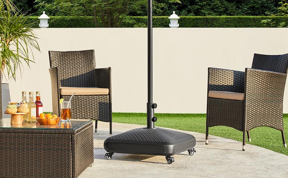 【4 Universal Castors】Yaheetech 123lb Capacity Fillable Rolling Patio Umbrella Base Stand Water/ Sand-Filled Outdoor Base Stand for Umbrella Black