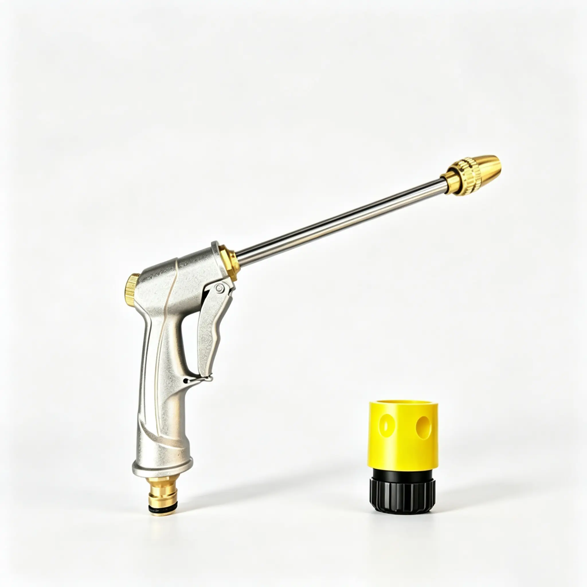 Aluminum Alloy Long-Handle Water Gun, Garden Hose Nozzle, High-Pressure Metal Spray Gun, Long-Handle Adjustable, Includes 1 American-Style Threaded Connector; Suitable for Car Washing, Yard, and Patio Cleaning